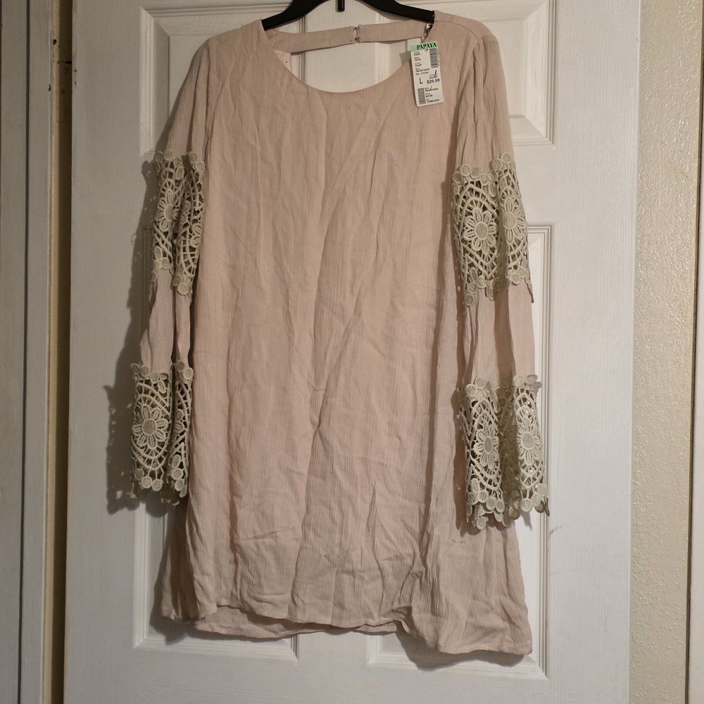 Papaya Pink Dress with Lace Accents